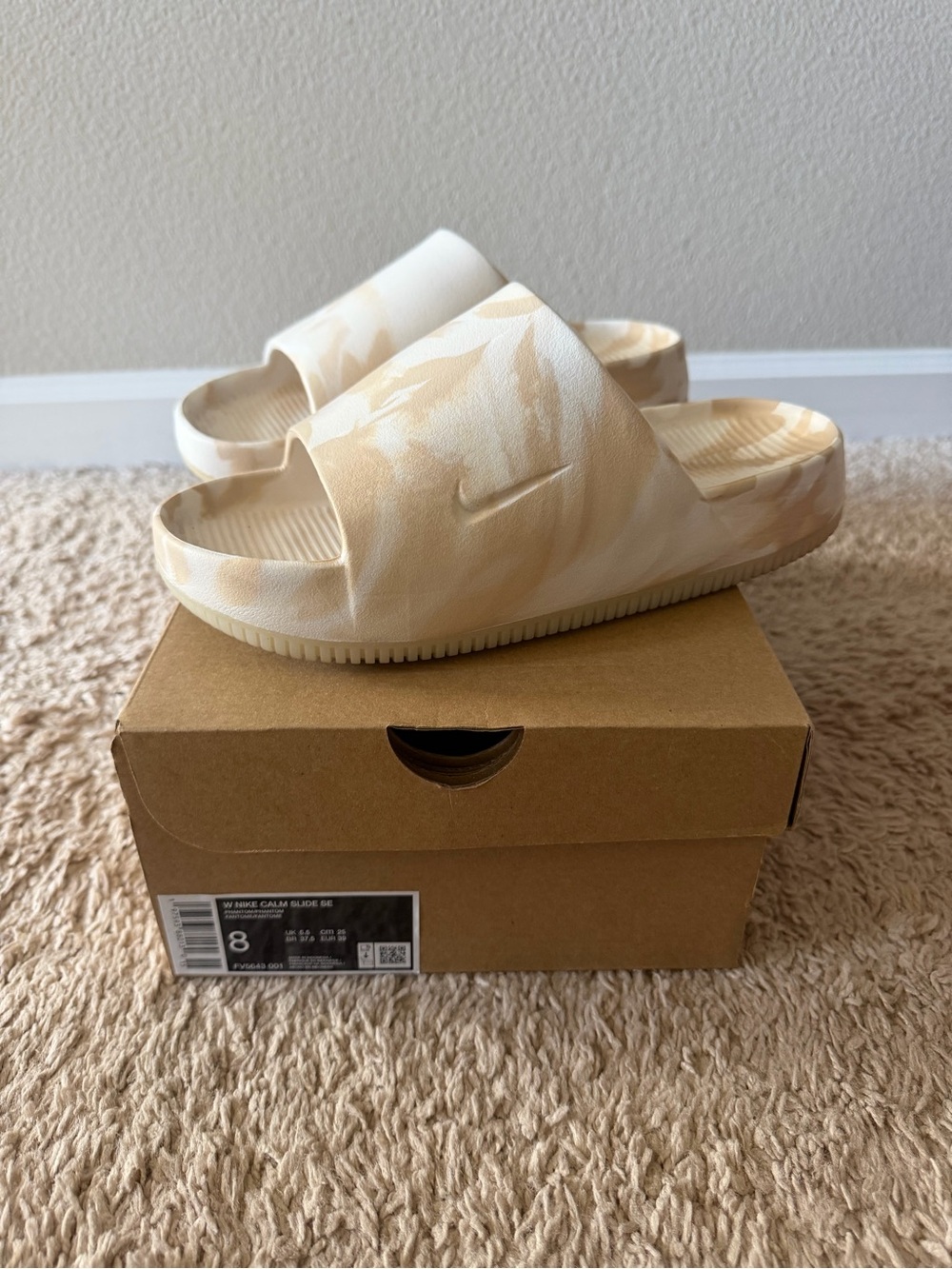 Nike Kids Marble Tan/White Slide Sandals